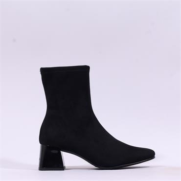Miss Elastic Fax Block Heel Ankle Boot - Black Stretch
